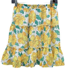 Skies are blue women's medium yellow tiered floral skirt, length 19", waist 13"